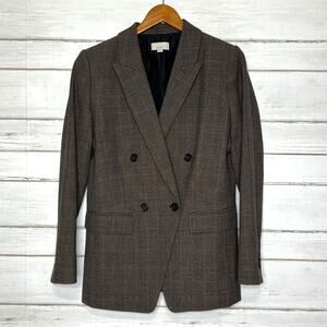 LOFT Double Breasted Glen Plaid Brown Blazer Jacket Size 10